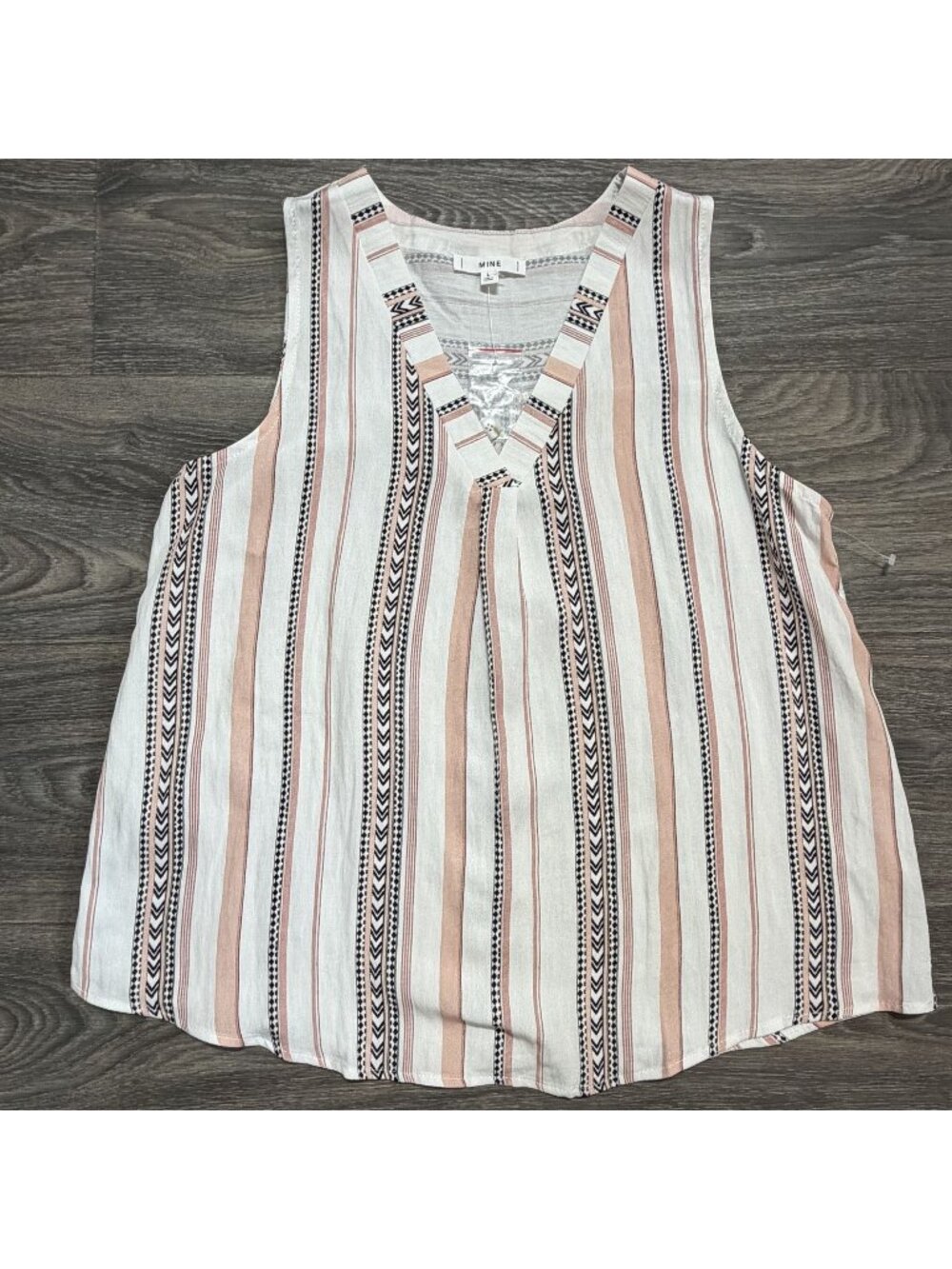 Mine Tank Top Large Pink Black Striped Geometric Sleeveless V Neck Rayon Blend - Picture 2 of 10